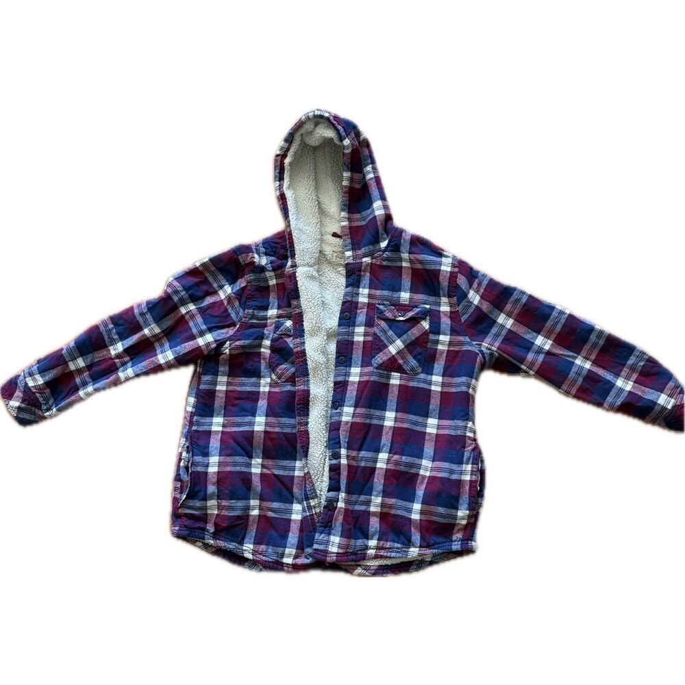Boston Traders Jacket 2XL Red Plaid Sherpa Lined Flannel Casual Hoodie Women’s